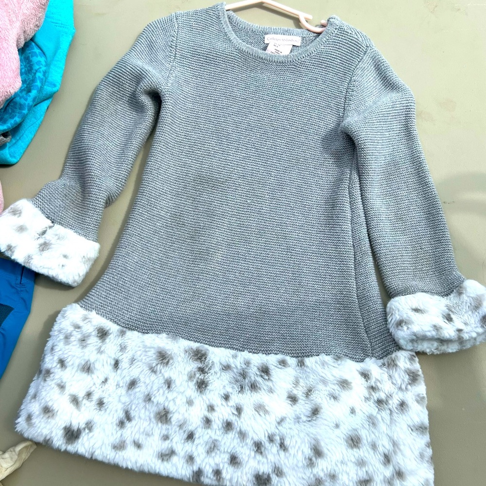 Faux fur lined sweater dress